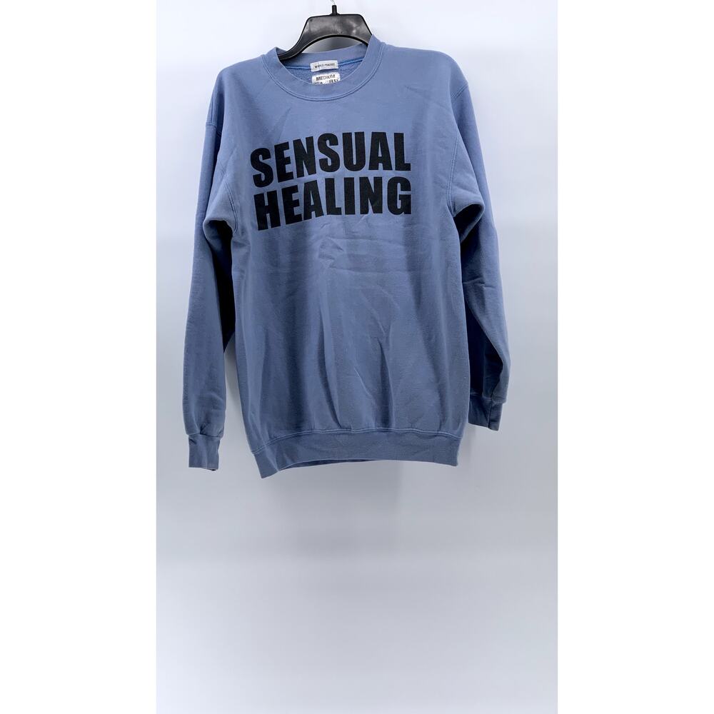 PETALS & PEACOCKS Women's Light Blue Sensual Healing Crewneck Sweatshirt SZ M